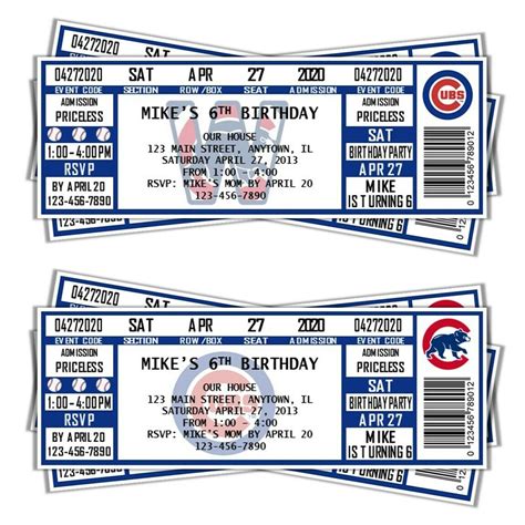 chicago cubs game ticket gift voucher printable surprise baseball