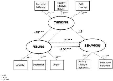 structural equation model for thinking feeling and behavior triangle
