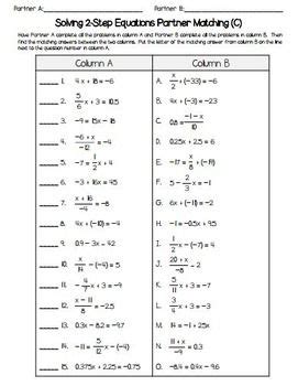 step equations integers worksheet answer key  work home student