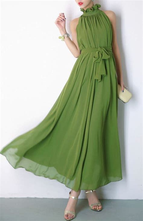 grass green chiffon dress maxi dress long  perfectchlothing  green chiffon dress
