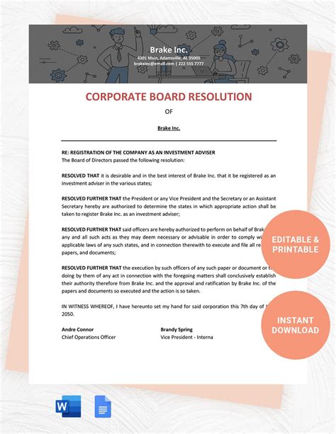 corporate board resolution template  word google docs  templatenet
