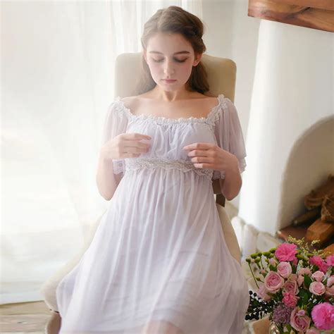 Renyvtil Ladies Sleepwear Elegant Women Pink Lace Nightdress Home Dress