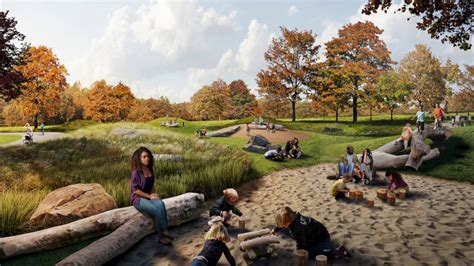 forest park breaks ground    acre natural playscape fox