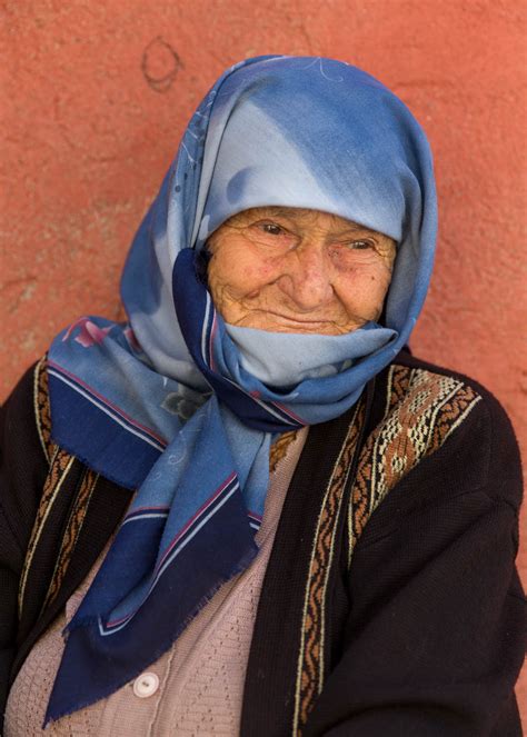 People Elderly Turkish Woman In Blue Scarf Smiling John Greengo