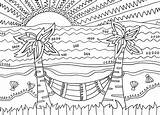 Coloring Beach Pages Printable Sunset Summer Adults Tropical Kids Scenes Hammock Doodle Print Alley Color Sheets Simple Book Adult Template sketch template