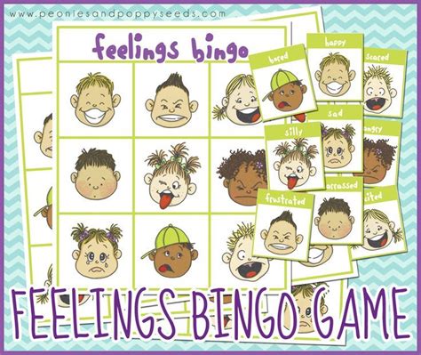 printable bingo game  feelings peonies  poppy seeds