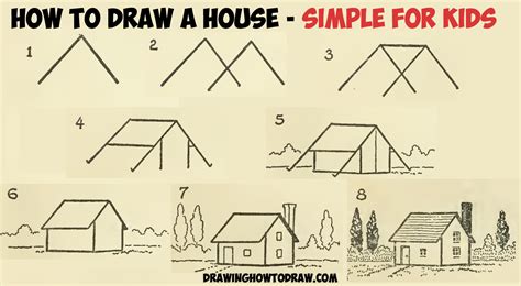 draw  simple house  geometric shapes easy step  step