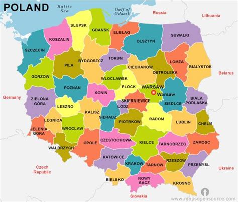 kraj polska mapa polska kraju europa wschodnia europa