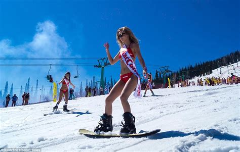 bikini clad skiers set russian record in sheregesh daily mail online