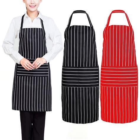 stripe kitchen apron  women men  cooking apron grid adjustable chef cloth accessories