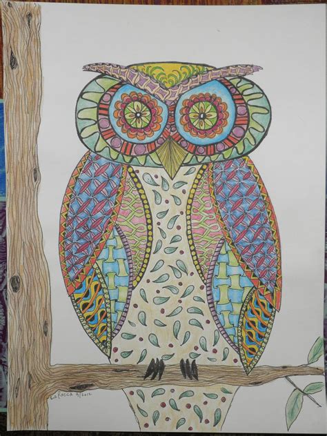 owl sitting  top   tree branch    piece  art paper