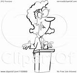 Podium Woman Speaking Cartoon Clipart Outlined Happy Vector Royalty Toonaday Illustration sketch template
