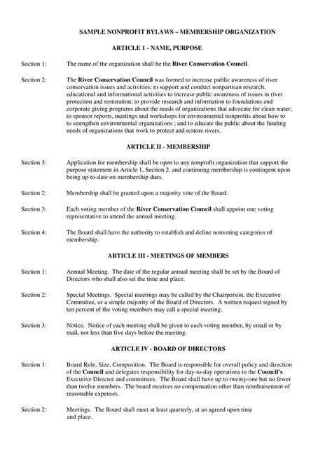 corporate bylaws templates examples