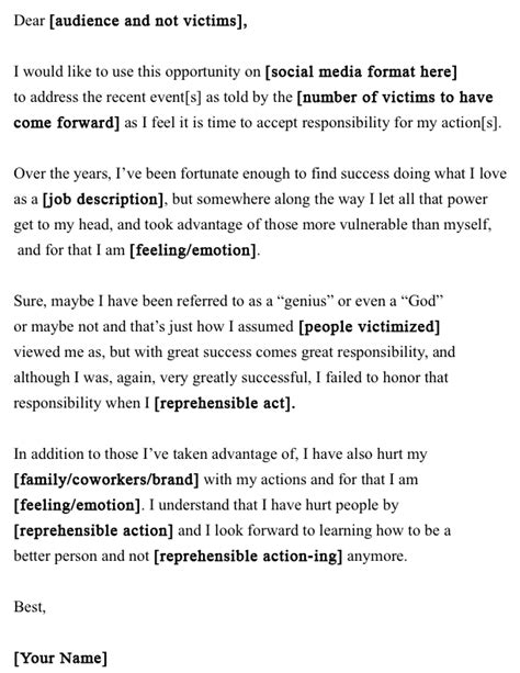 sexual harassment apology letter template