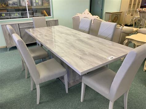 pcs accadueo grey modern dining table set including table leaf