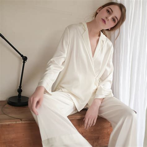 silk satin pajamas women long sleeved spring sleepwear loose solid
