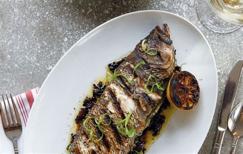 Grilled Whole Black Sea Bass And Vegetables With Charred