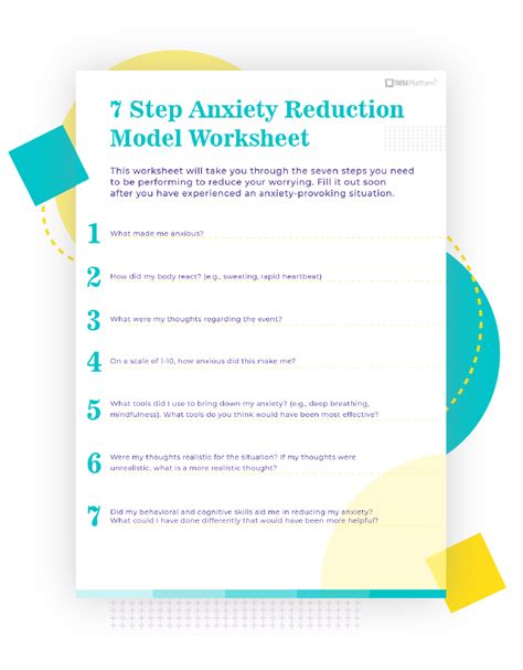step anxiety reduction model worksheet