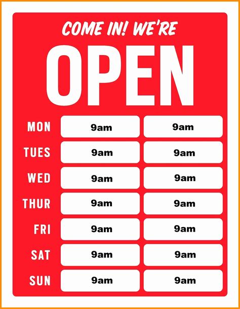 business hours sign template  inspirational printable business hours sign template
