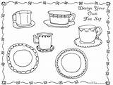 Tea Coloring Party Pages Kids Set Printable Crafts Teacup Bnute Activities Games Print Own Activity Color Teapot Dining Room Princess sketch template