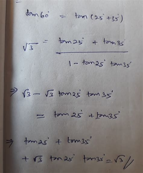 Evaluate Without Trigonometric Tables Tan25 Tan35