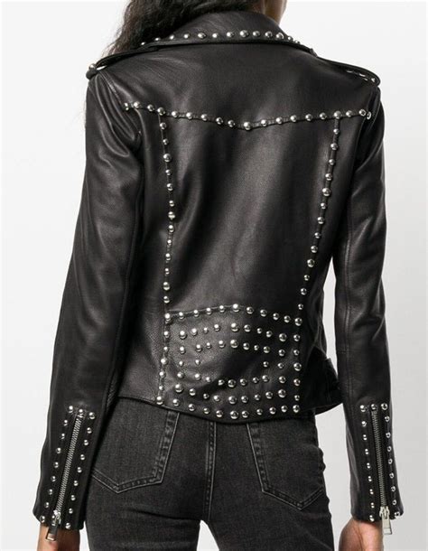 women silver studded leather jacket spiked silver color studs etsy