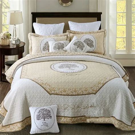 cotton bedspread embroidery quilt white bed cover set super soft bedspreads king size