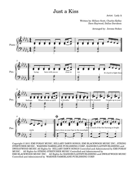Just A Kiss Sheet Music Lady Antebellum Easy Piano