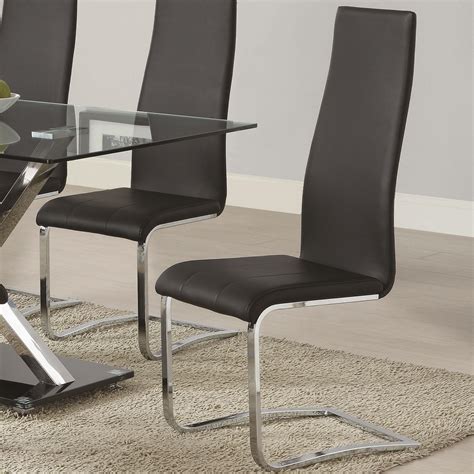 modern dining black faux leather dining chair  chrome legs