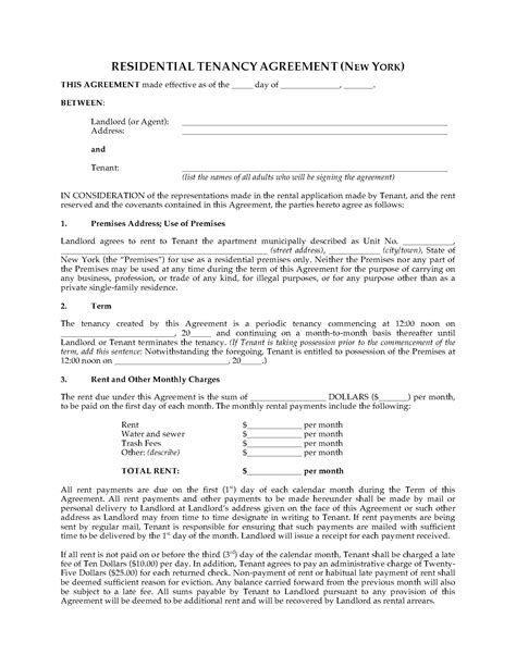 york apartment rental agreement legal forms  business
