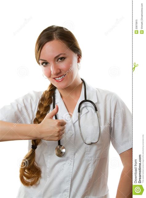 Woman Doctor With Long Hair Shows Positive Stock Image