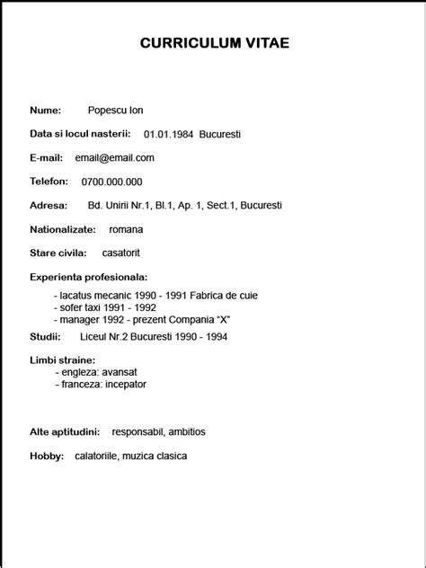 cv word romana download