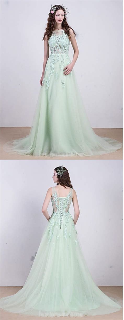 evening dress light green beading  lace hollow translucent ball gown bridalwedding dress