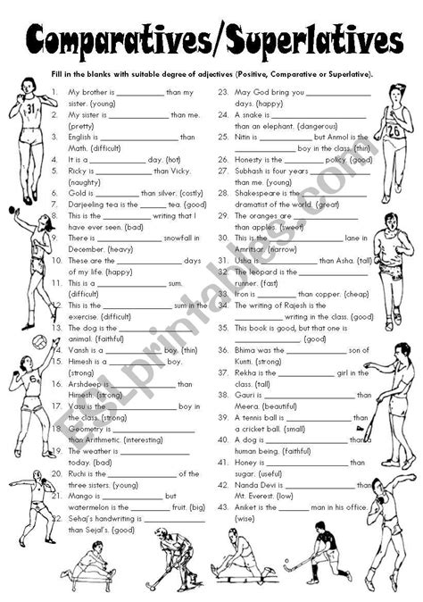 comparatives superlatives editable with answers esl worksheet by