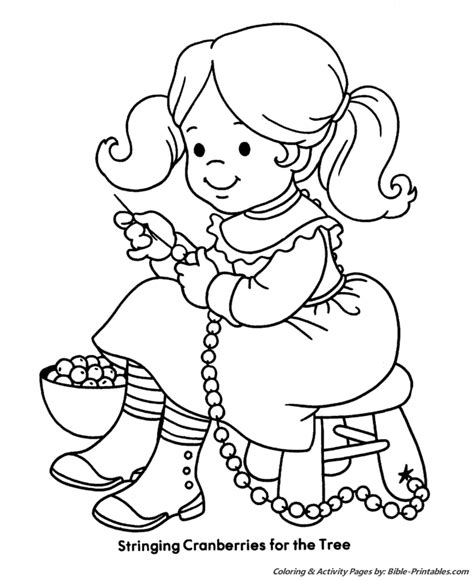 christmas kids coloring pages stringing cranberries