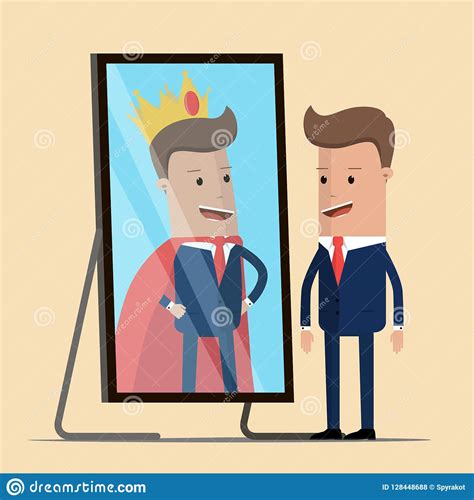 businessman standing  front  mirror   successful reflection