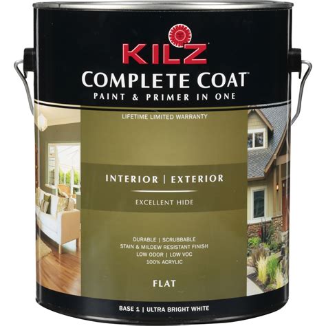 kilz complete coat interior exterior flat ultra paint primer bright white  gallon
