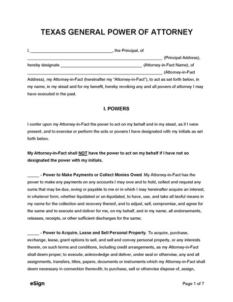 printable durable power  attorney form texas