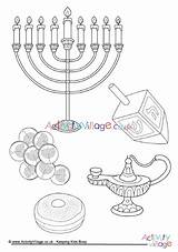 Hanukkah Colouring Chanukah Pages Menorah Gelt Village Activity Dreidel Explore Activityvillage sketch template