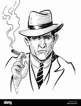 Cigar Mafia Boss Drawing Smoking Gentleman Character Ink Alamy Stock Preview sketch template