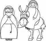 Mary Donkey Joseph Coloring Nativity Pages Riding Color sketch template