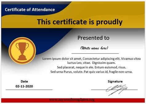 perfect attendance certificate word template