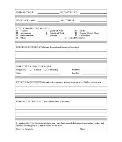 sample employee write  forms sample templates