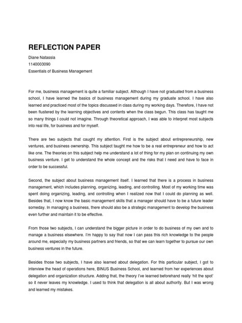 reflection essay entrepreneurship reflection paper