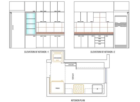 Modular Kitchen Furniture Plan And Elevation Autocad