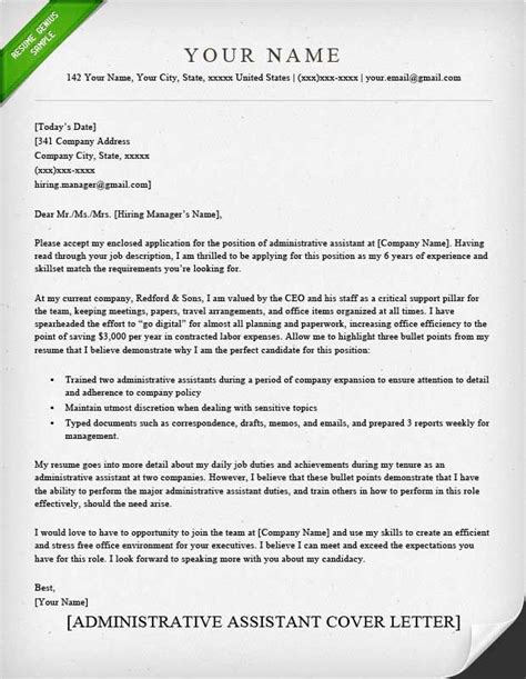 cover letter template for administrative assistant with