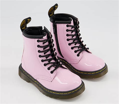 dr martens kids lace boot  zip brooklee pale pink patent unisex
