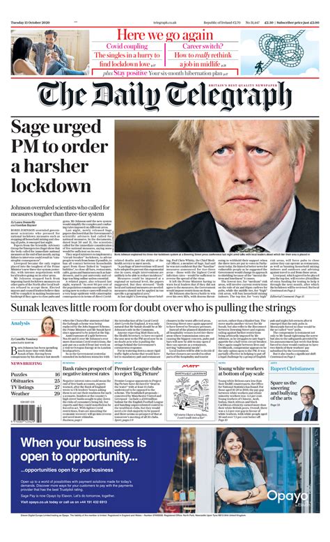 daily telegraph front page   october  tomorrows papers today