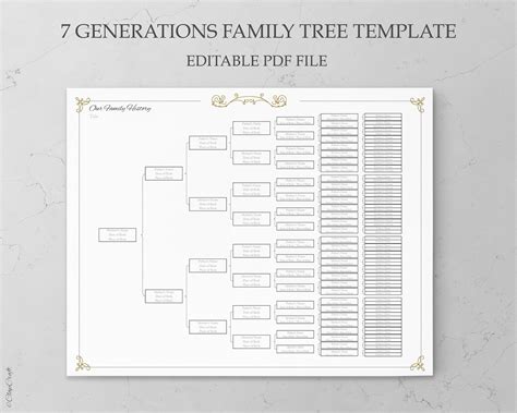 family tree chart fillable template   generations etsy