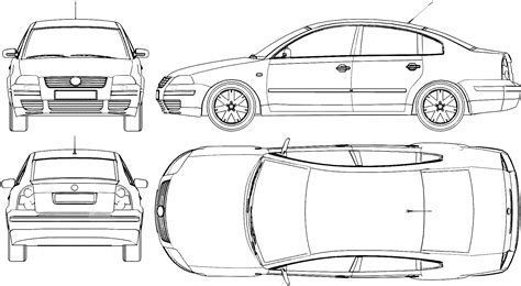 volkswagen passat  sedan blueprints  outlines